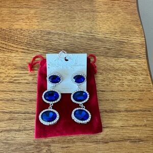 Navy Blue and Silver Gem Earrings